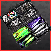 Load image into Gallery viewer, 56pc Predator Soft Lure Fishing Kit Pike Perch Zander Jigheads Texas Rig Set