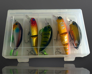 Fishing Lure set. Lure fishing kit. 5  Lures per set in plastic storage.