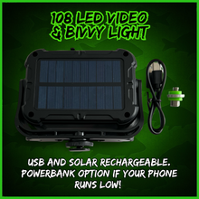 Load image into Gallery viewer, 108 SMD-LED Self-Take &amp; Bivvy Light USB-C Solar Rechargeable Carp Fishing