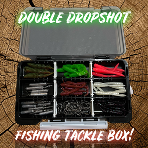 Double-sided dropshot fishing tackle box packed with lures, perfect for perch, pike, and chub fishing. Great gift for lure fishing enthusiasts.