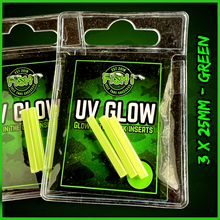 Load image into Gallery viewer, UV Glow Bobbin Inserts 3mm x 25mm Green | Rechargeable Glow Inserts for Carp Fishing Bobbins