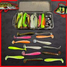 Load image into Gallery viewer, 51pc Ripple Shad Soft Lure Kit T Tail Fishing Baits Jig Head Set Perch Zander