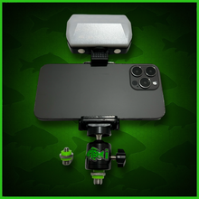 Load image into Gallery viewer, RECHARGEABLE 52 SMD LED VIDEO/BIVVY LIGHT &amp; COLD SHOE PHONE HOLDER KIT- SELF TAKE KIT-SELF TAKE STATION FOR CARP FISHING.