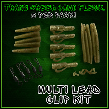 Load image into Gallery viewer, ⭐️NEW PRODUCT⭐️-Multi Lead Clips includes Qc Swivels and Anti Tangle Sleeves in Trans Green Camo Fleck.