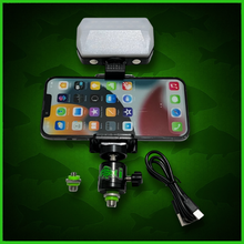 Load image into Gallery viewer, RECHARGEABLE 52 SMD LED VIDEO/BIVVY LIGHT &amp; COLD SHOE PHONE HOLDER KIT- SELF TAKE KIT-SELF TAKE STATION FOR CARP FISHING.