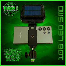 Load image into Gallery viewer, 108 SMD LED RECHARGEABLE &amp; SOLAR VIDEO/BIVVY LIGHT &amp; COLD SHOE PHONE HOLDER KIT- SELF TAKE KIT-SELF TAKE STATION FOR CARP FISHING.