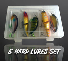 Load image into Gallery viewer, Fishing Lure set. Lure fishing kit. 5  Lures per set in plastic storage.