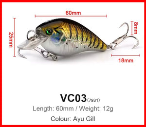 60mm-12G-Crankbait.Shallow Diving Lure -Various Colours Available!
