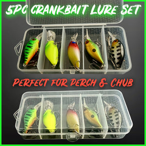 Set of 5 mini crankbait lures. mix of colours. 5cm Lures for Pike Perch Chub fishing.