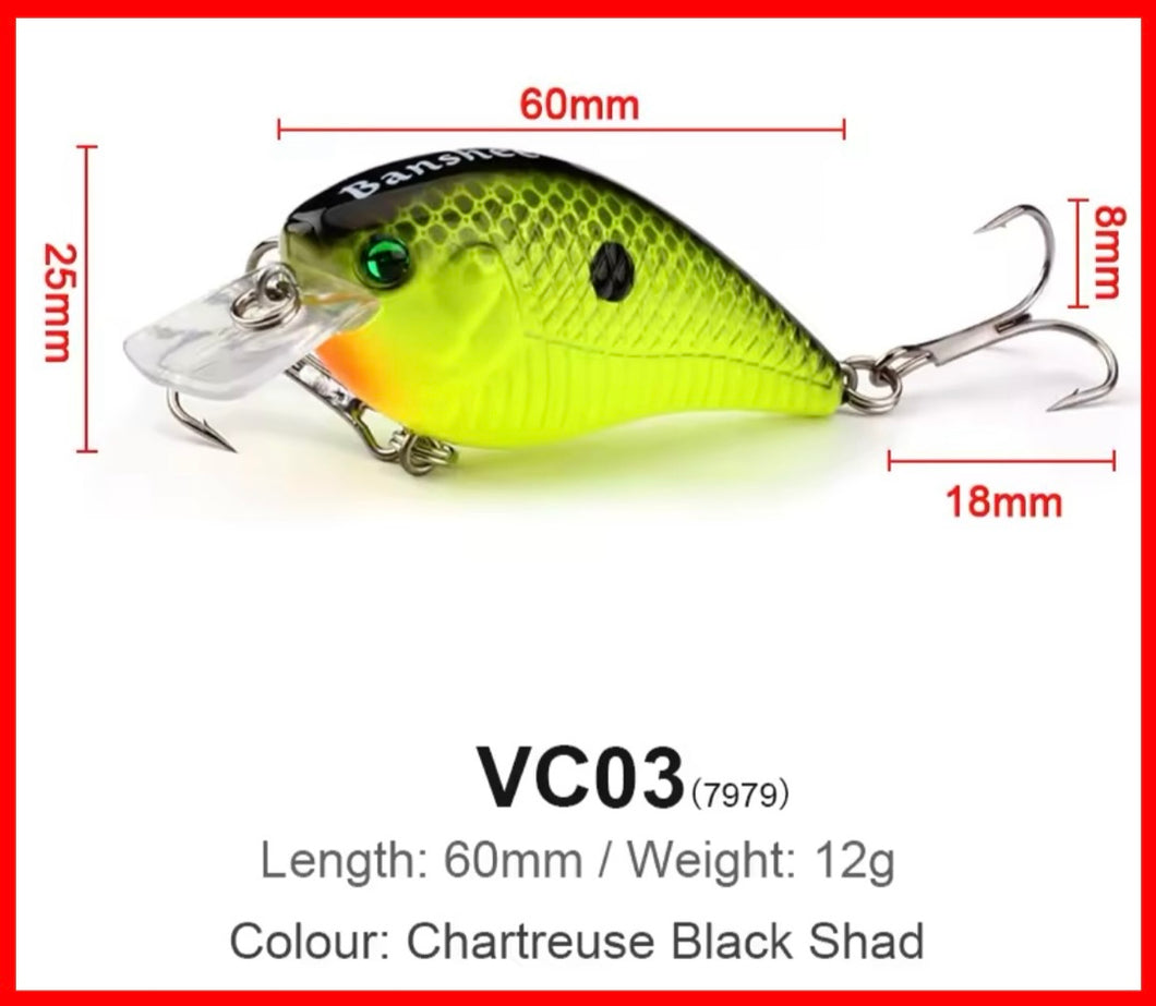 60mm-12G-Crankbait.Shallow Diving Lure -Various Colours Available!