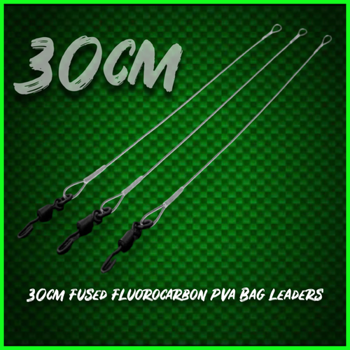 100% FLUOROCARBON PVA BAG LEADERS. 30CM-SOLID BAG LEADERS - QC SWIVEL (3 PACK)