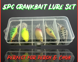 Set of 5 mini crankbait lures. mix of colours. 5cm Lures for Pike Perch Chub fishing.