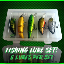 Load image into Gallery viewer, Fishing Lure set. Lure fishing kit. 5  Lures per set in plastic storage.