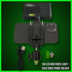 140 LED RGB VIDEO LIGHT WITH COLD SHOE PHONE HOLDER KIT!