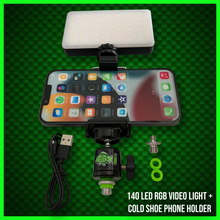 Load image into Gallery viewer, 140 LED RGB VIDEO LIGHT WITH COLD SHOE PHONE HOLDER KIT!