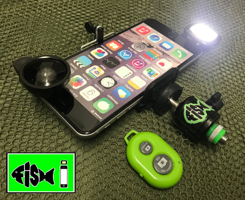 Phone Holder With Remote & Plug in L.e.d Light & Wide Angle Lens. - FiSH i 