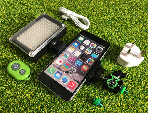 Phone Holder With Cold Shoe Mount & Rechargeable 96 Led Light & Remote. - FiSH i 