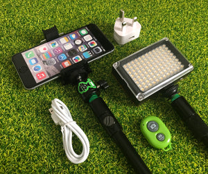 Phone Holder With Cold Shoe Mount & Rechargeable 96 Led Light & Remote. - FiSH i 