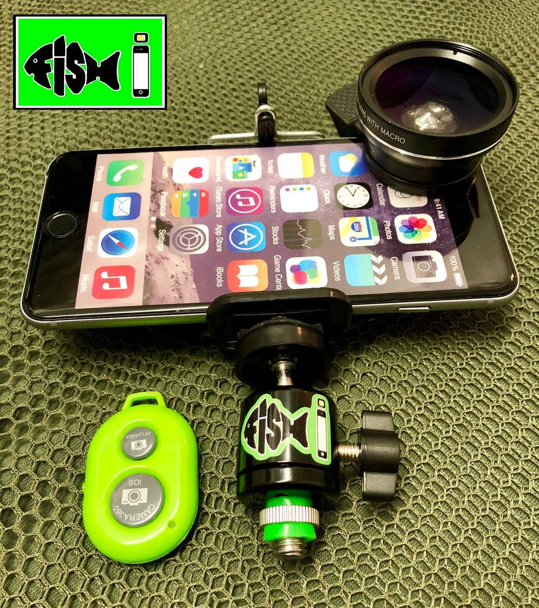 Phone Holder With Clip On Led Light . 0.45x Super Wide Lens & Remote - FiSH i 