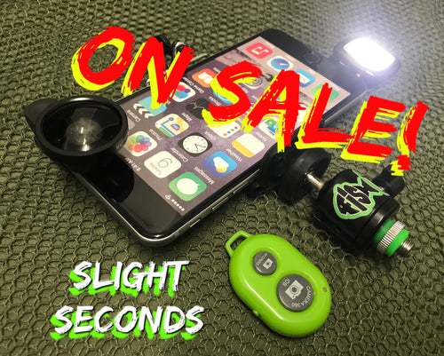 Phone Holder With Remote & Plug in L.e.d Light & Wide Angle Lens.(SLIGHT SECONDS) - FiSH i 